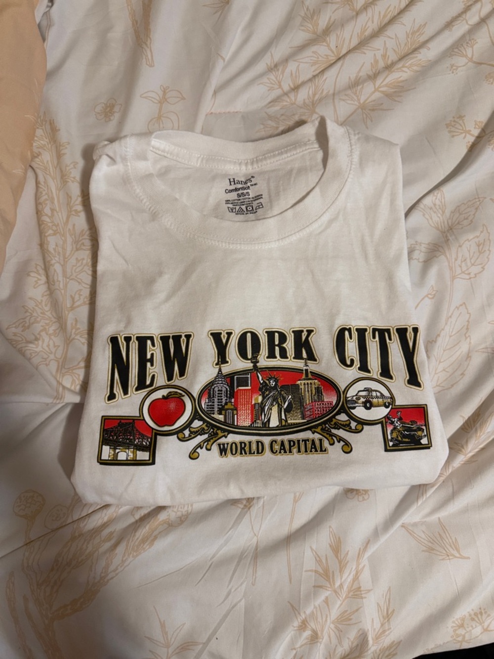 Hanes White New York City Graphic Tee with Red and Gold Accents